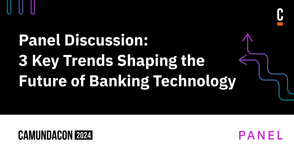Black banner with white text reads: "Panel DiscussionL: 3 Key Trends Shaping the Future of Banking Technology"
