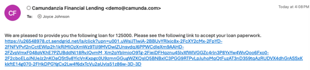 Email with link to loan documentation
