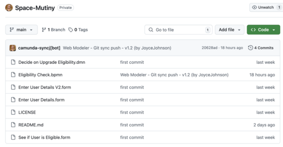 GitHub showing modification to committed files