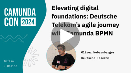Screenshot of CamundaCon 2024 presentation with Oliver Webersberger for Deutsche Telekom