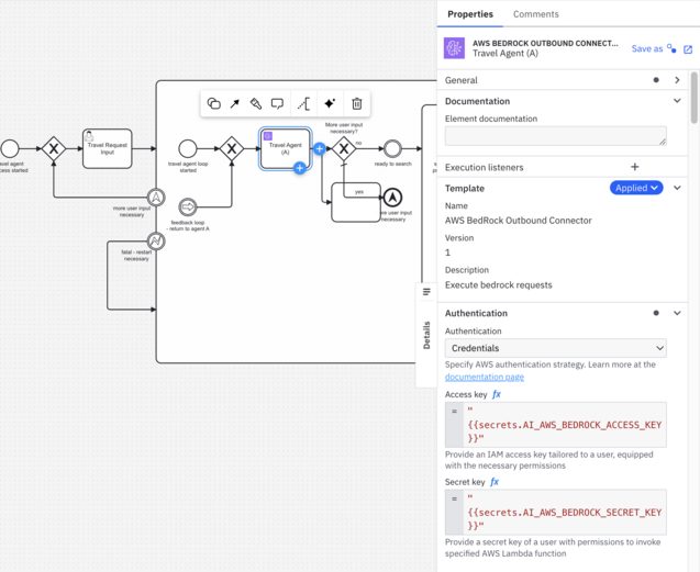 The Travel Agent component using the AWS Bedrock service